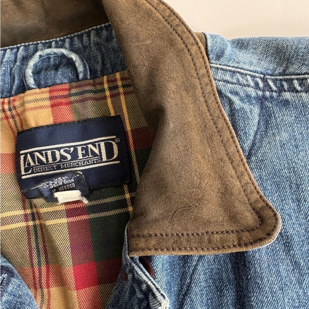 Vintage Lands End Denim Barn Chore Coat Jacket Women Medium Flannel Lined Jean - Picture 9 of 11